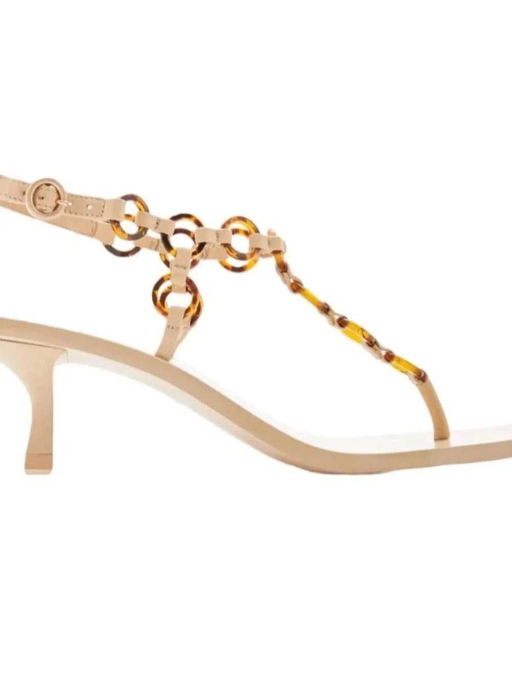 Cult Gaia Caitlyn T-Strap Sandal in Beige with Tortoiseshell Loops